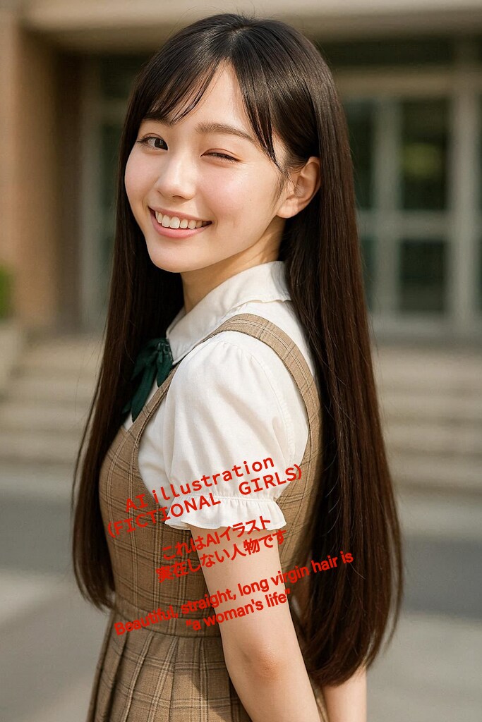ウインクするロングヘア美少女