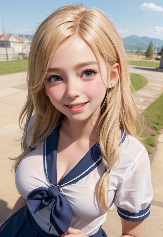 美女ブロンドガールの制服コスプレ