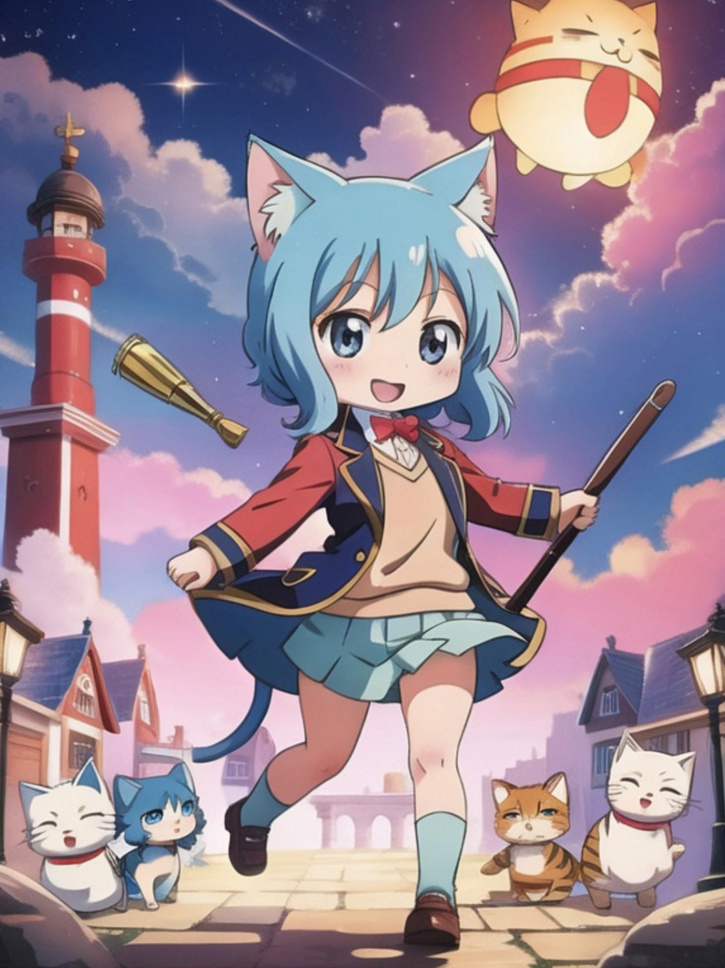 猫娘の水色髪ちゃん