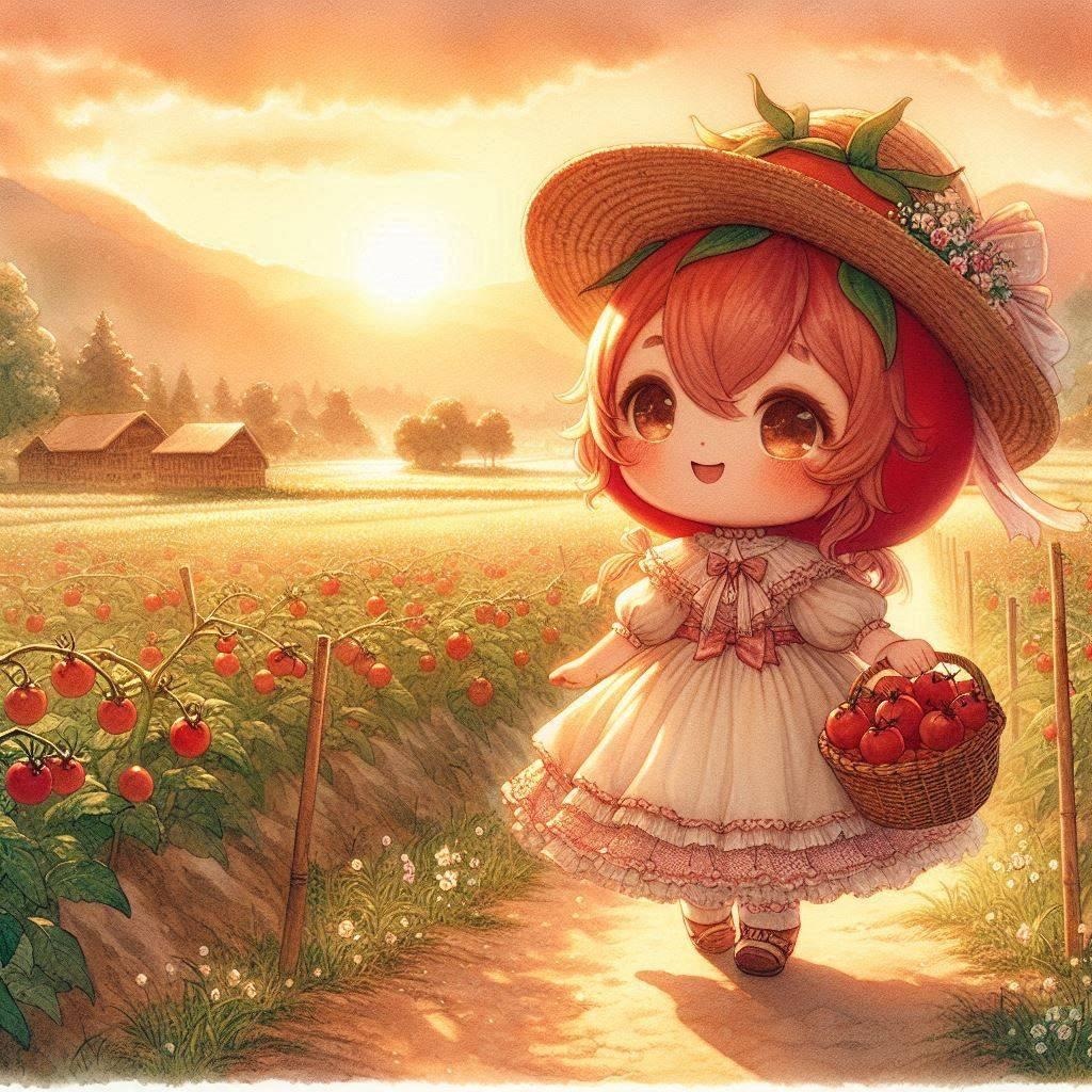 夏の夕暮れトマトちゃん