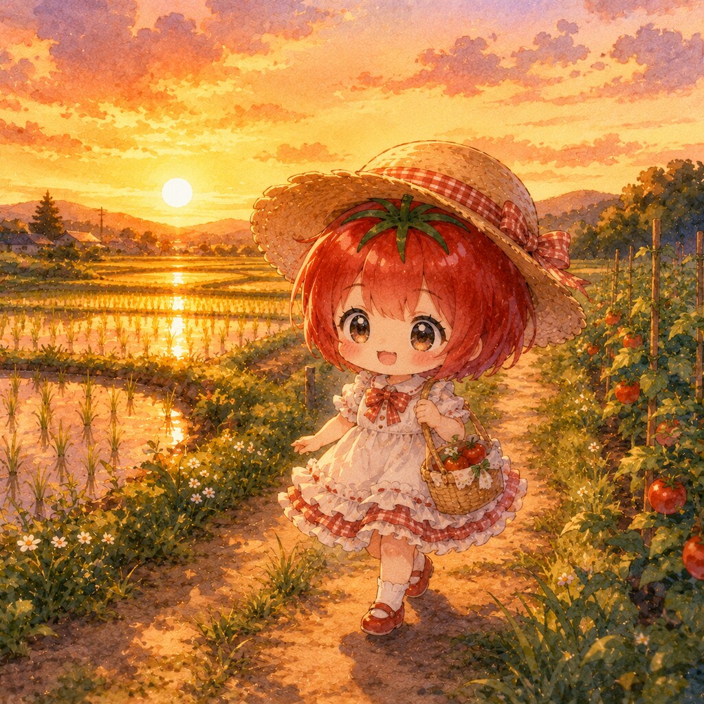 夏の夕暮れトマトちゃん