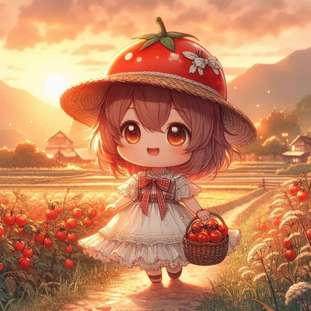 夏の夕暮れトマトちゃん