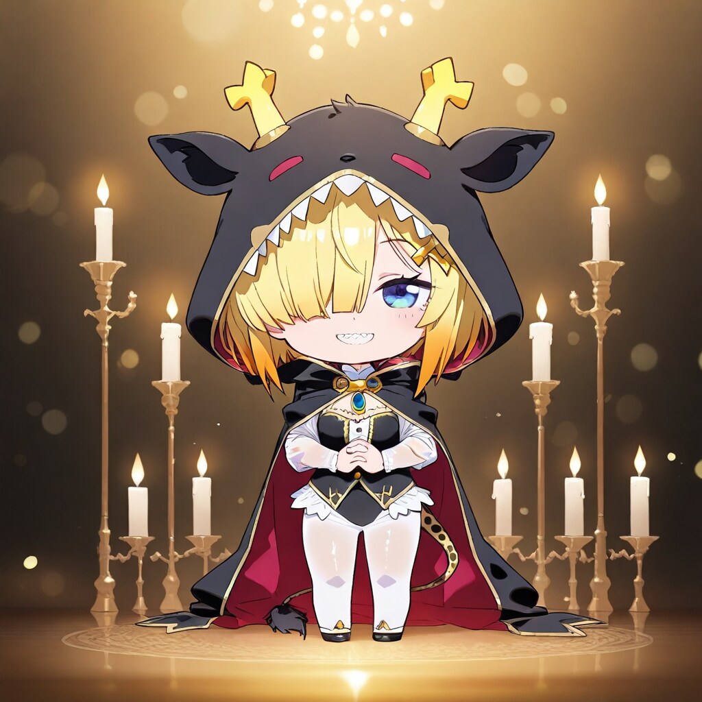 蝋燭の灯と闇の儀式を執り行うアニマルフーディーちび子ちゃん
