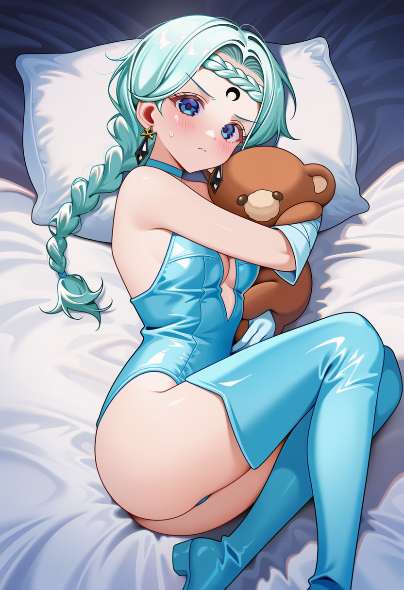 ぬいぐるみを抱くベルチェ