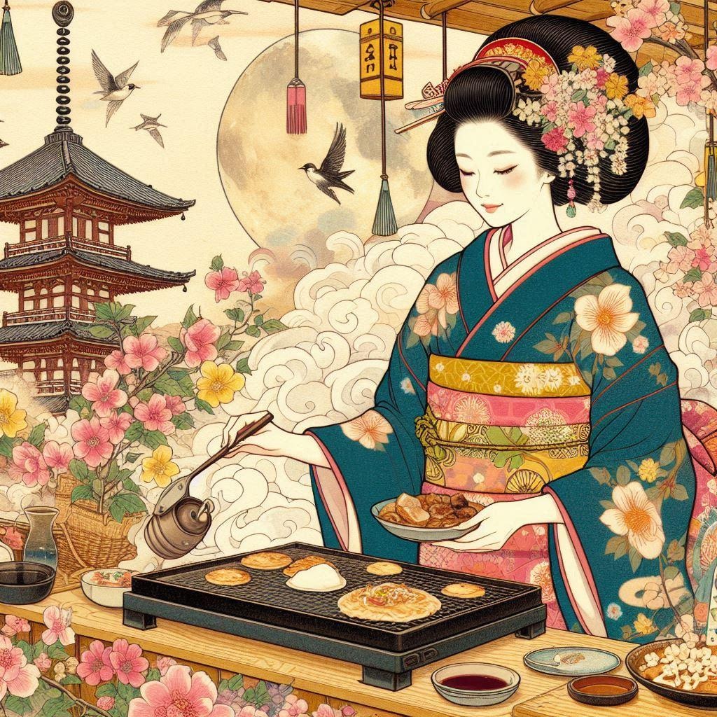 お好み焼きを焼く女