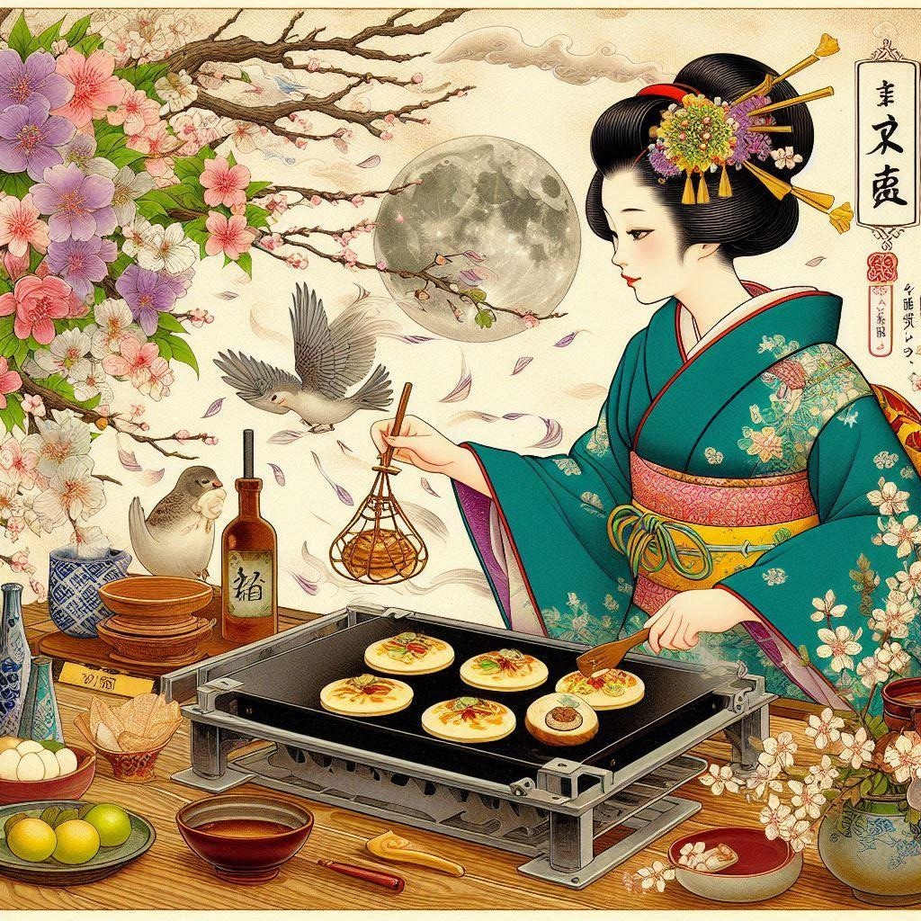 お好み焼きを焼く女