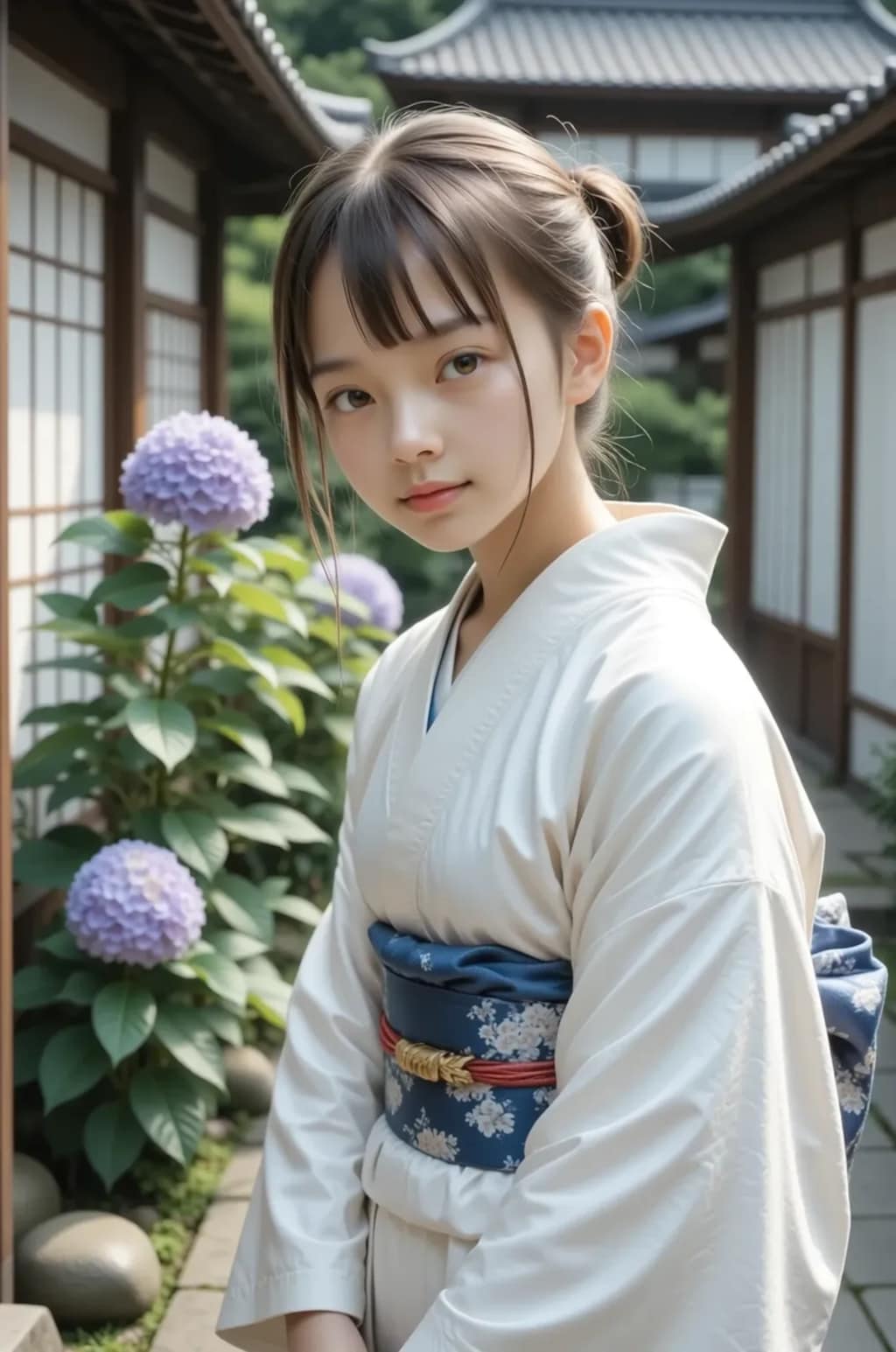 和服とあじさい