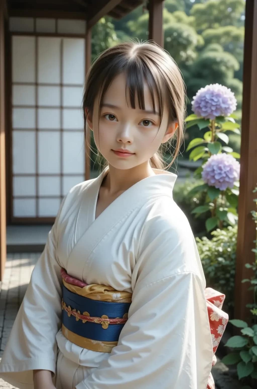 和服とあじさい