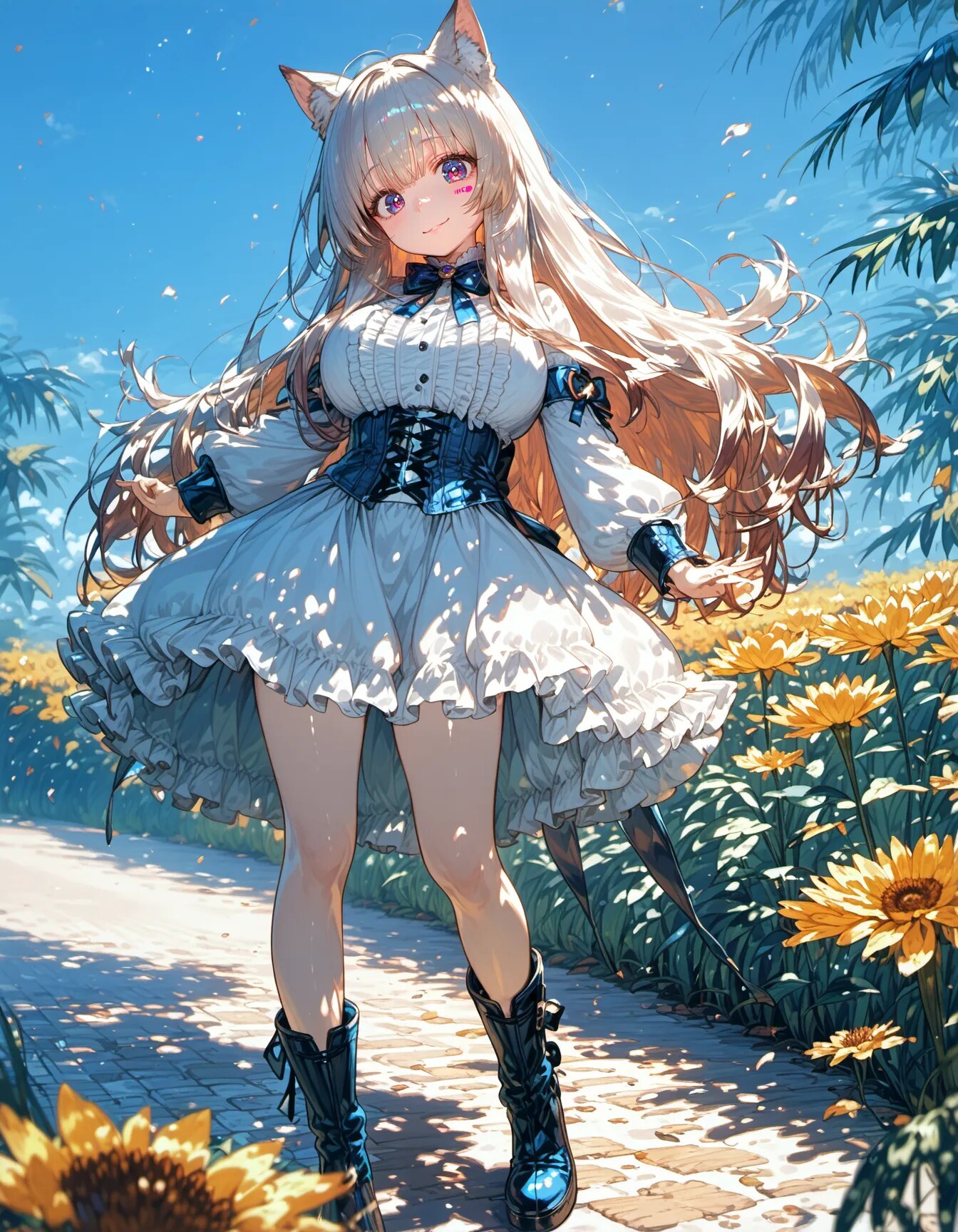 Sunflowers for a Silver Cat | の人気AIイラスト・グラビア