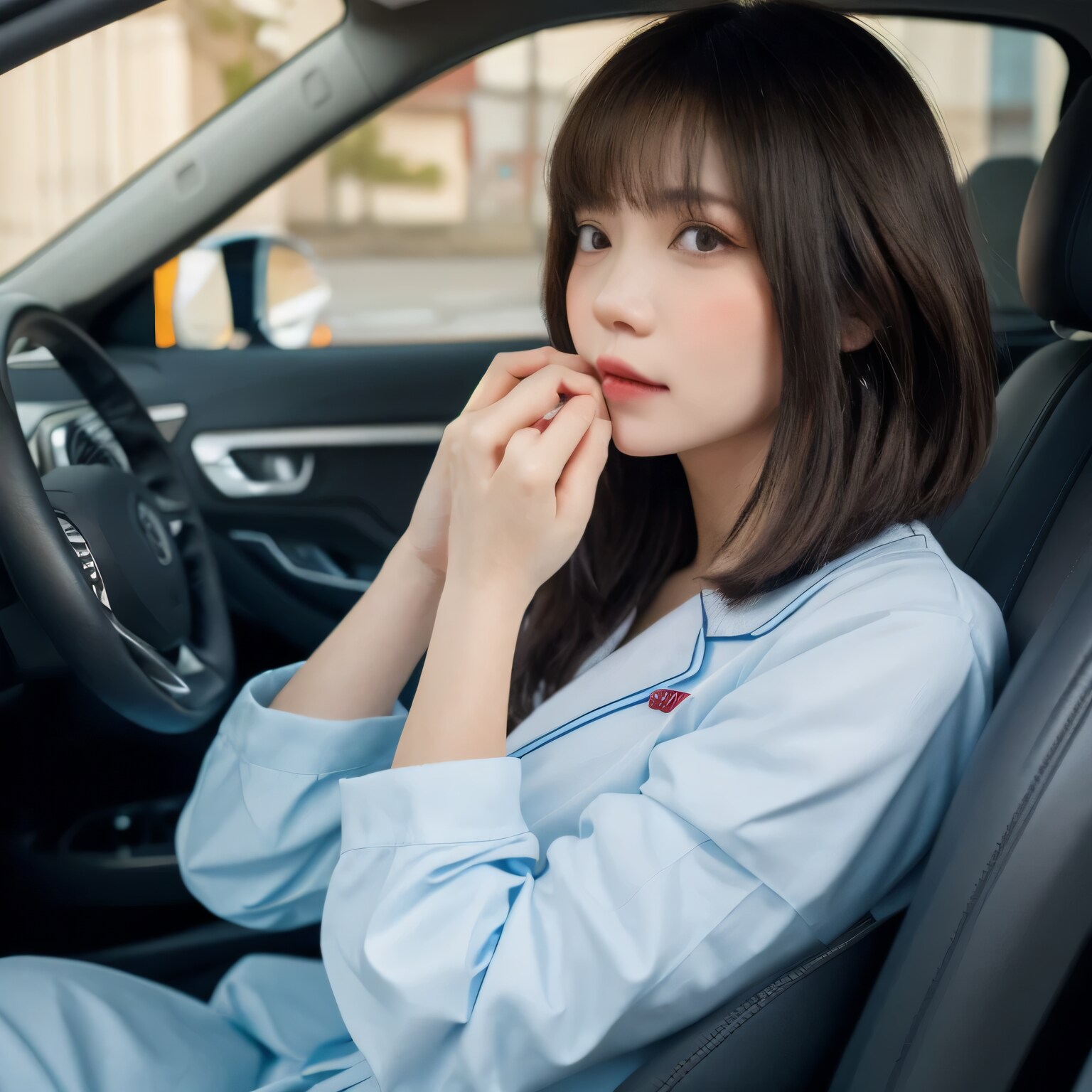 黒髪ボブで車内の美女５ | の人気AIイラスト・グラビア