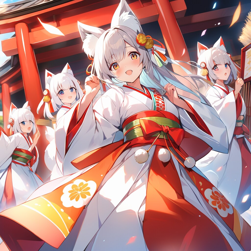 オキツネ神社祭の巫女さんたち