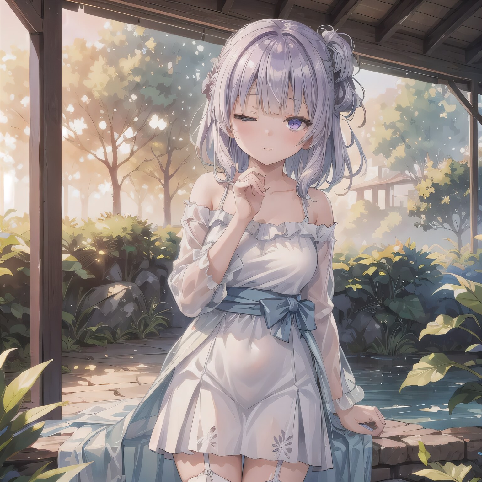 銀髪ボブでワンピースの少女２ | の人気AIイラスト・グラビア