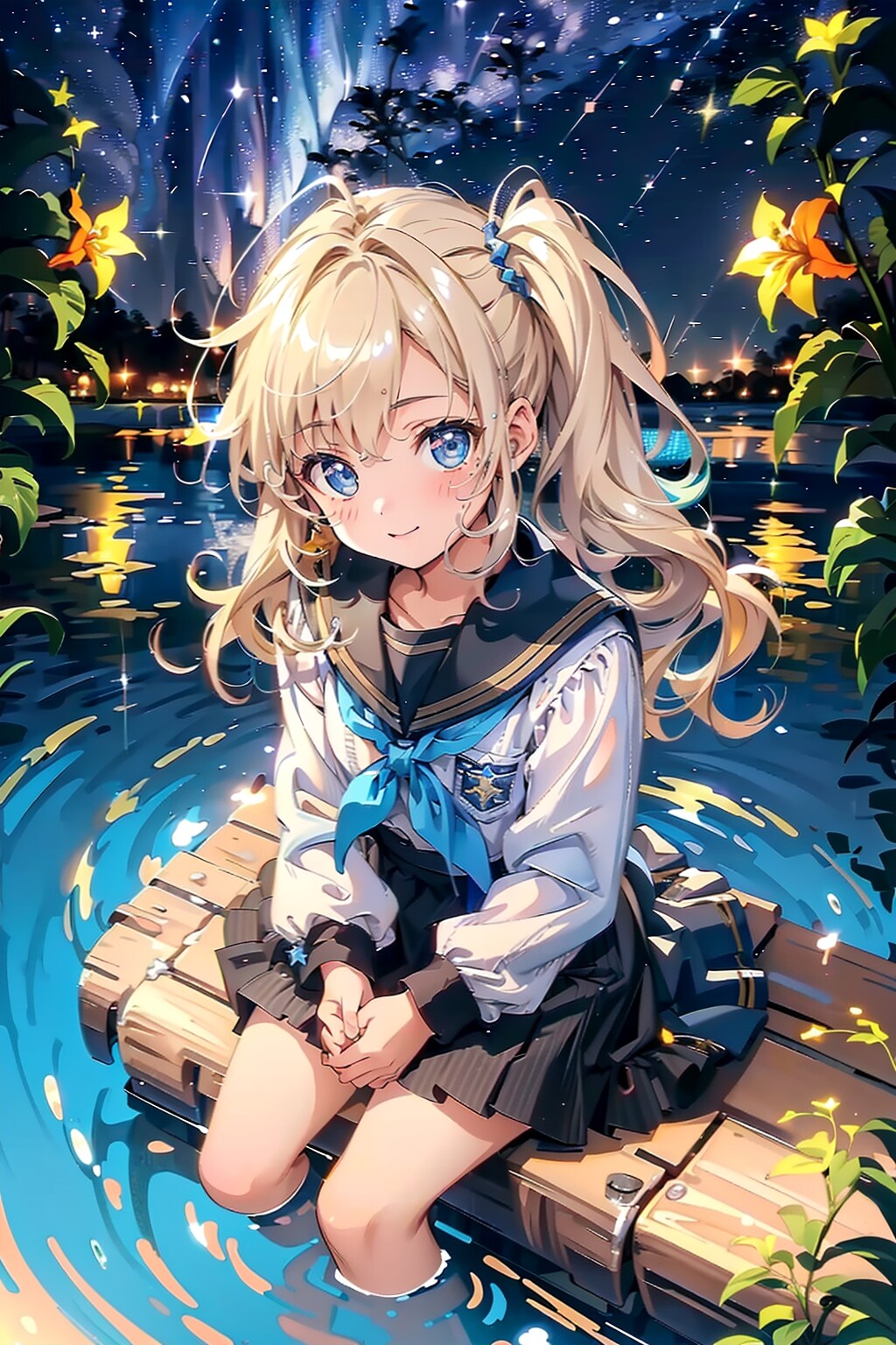 星を見上げるかわいい少女