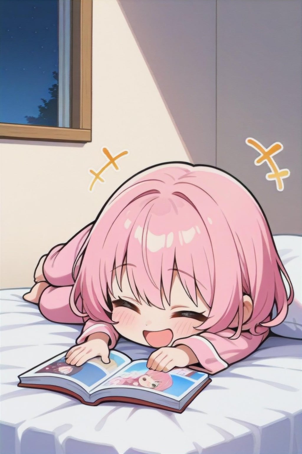 漫画を読むピンク髪ちゃん