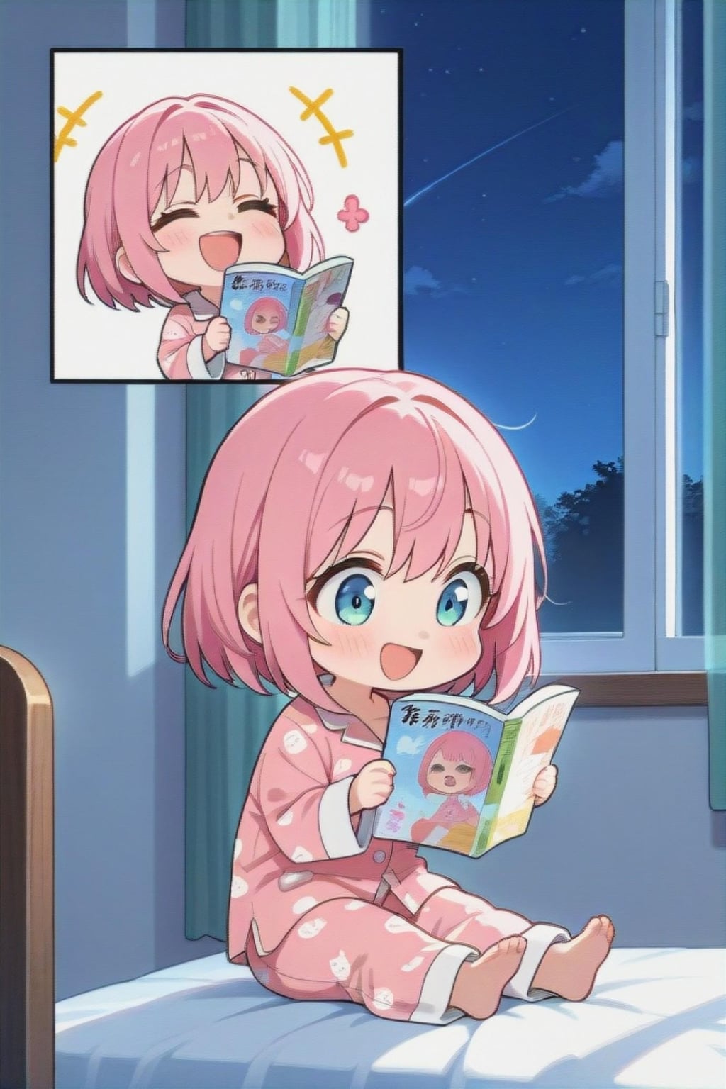 漫画を読むピンク髪ちゃん