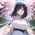 ナナミ(表紙のキャラ)と桜並木🌸👗 3枚目