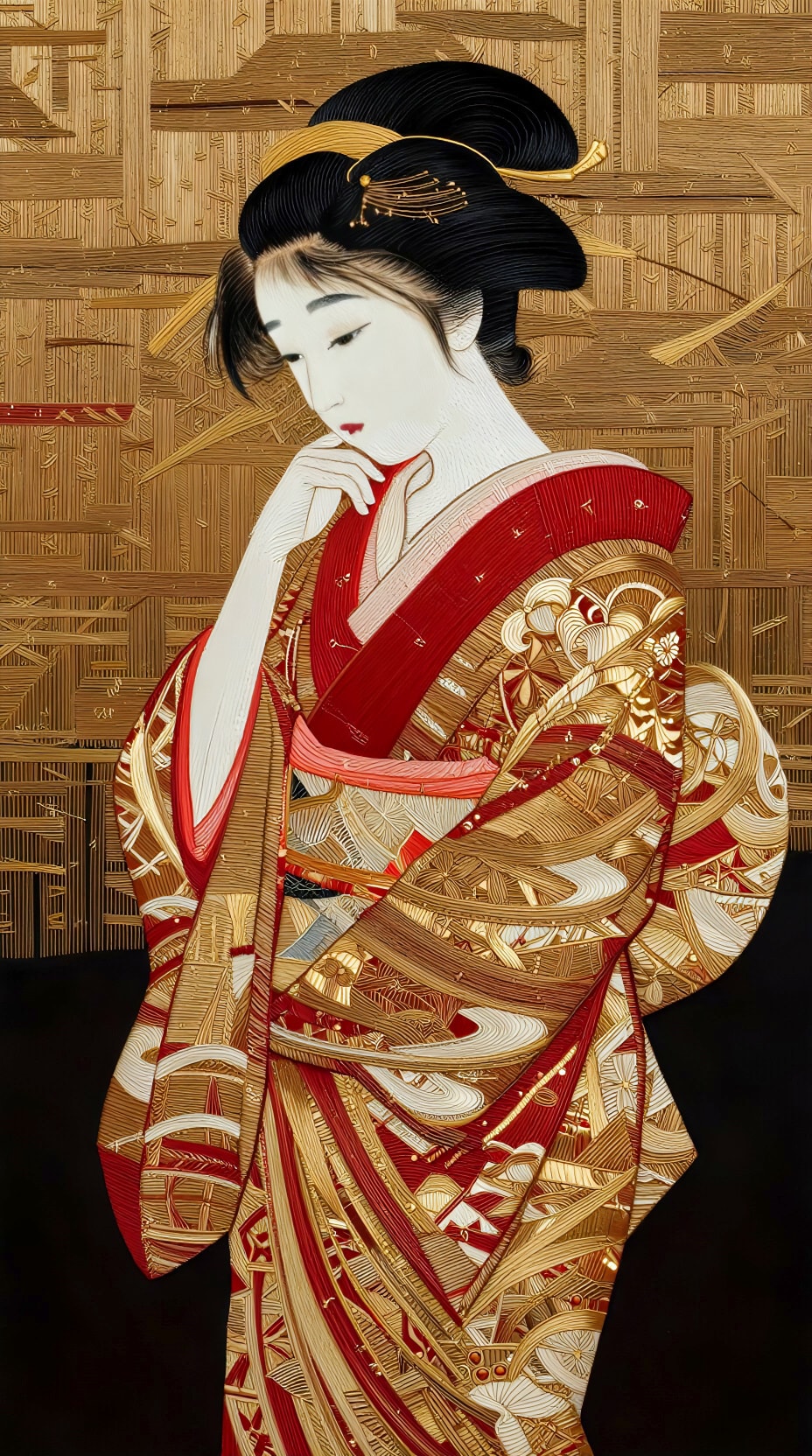 金屏風に想いを馳せる金の装い | の人気AIイラスト・グラビア