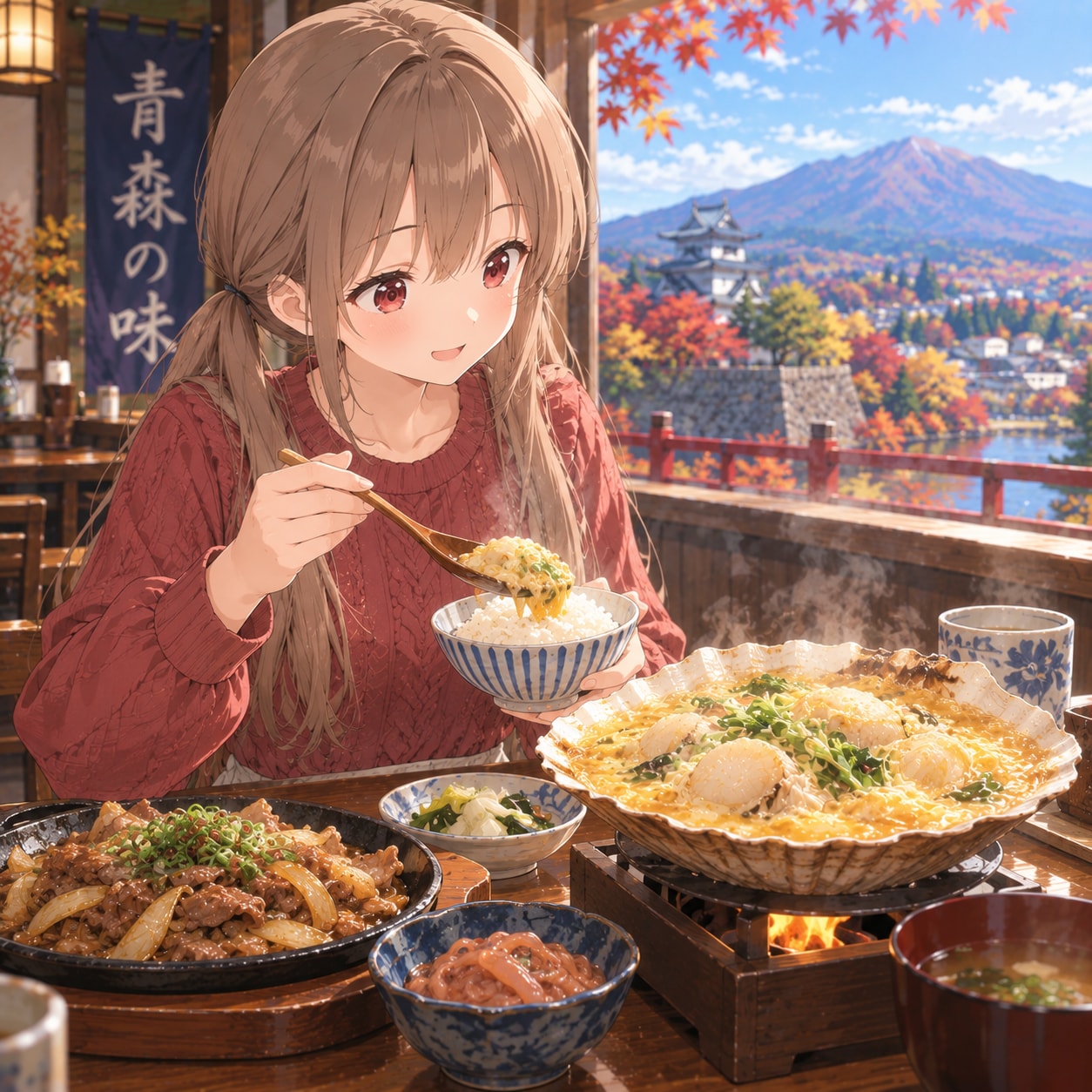 梢とランチ（９９）これ、めぇよ！：青森 | の人気AIイラスト・グラビア