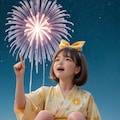 花火に夢中になる彼女 2枚目