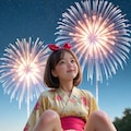 花火に夢中になる彼女 3枚目