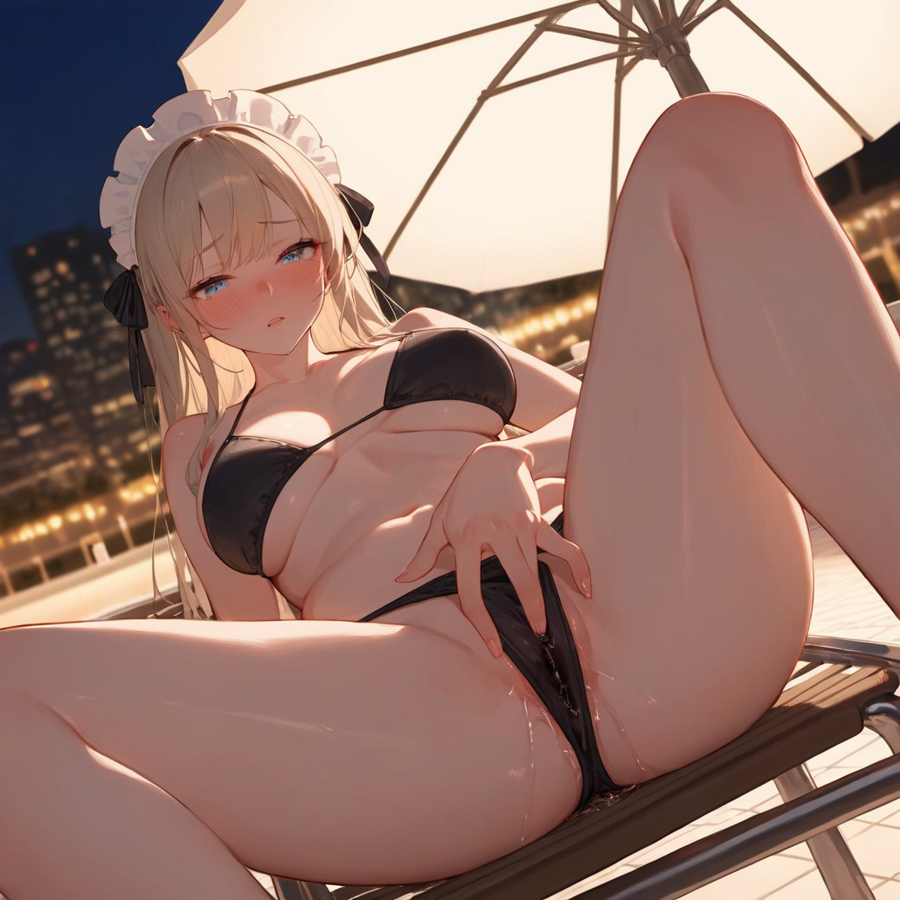 ナイトプールでメイドさん