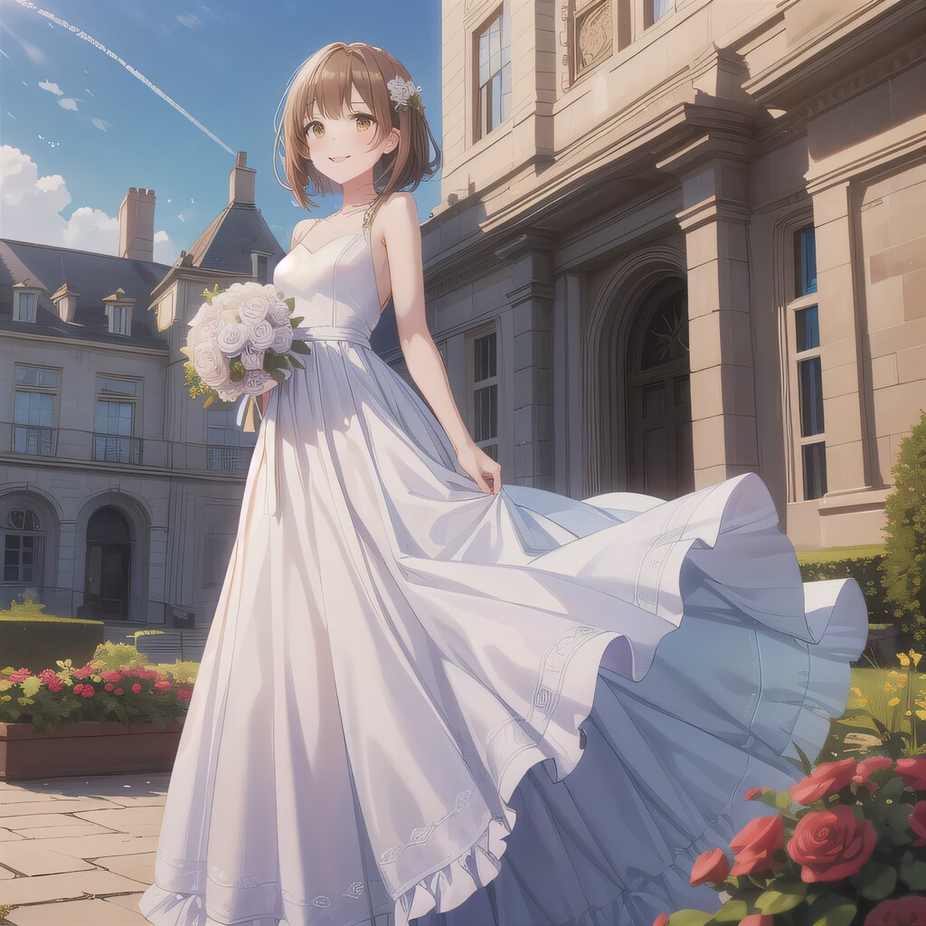 茶髪ボブでウェディングドレスの少女４