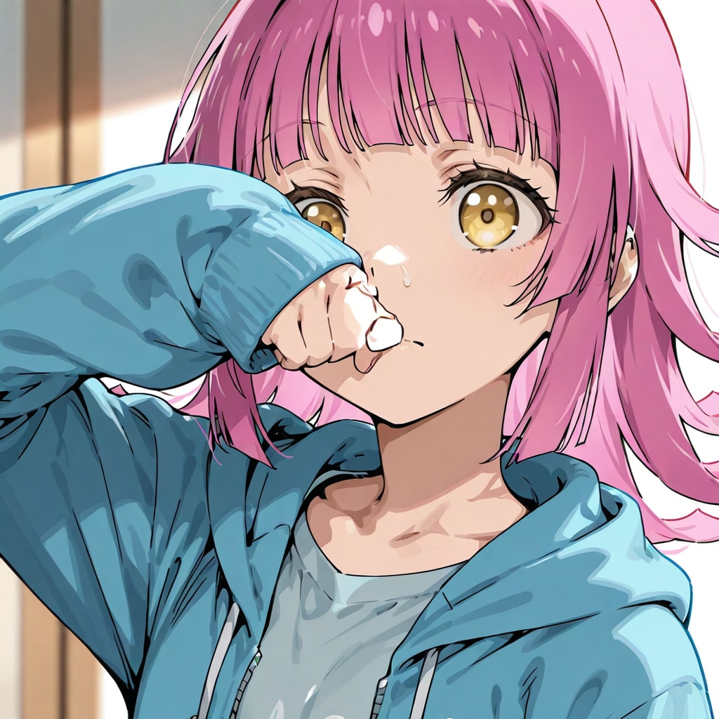 パーカーの袖で鼻を拭く天王寺璃奈