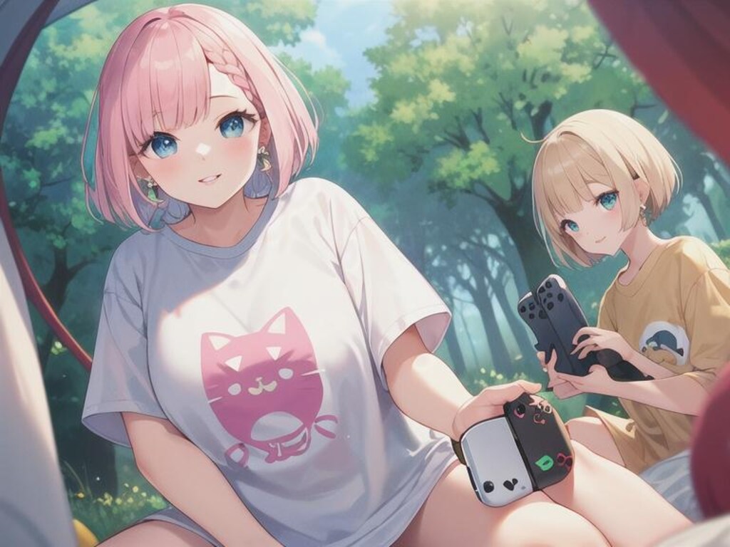 休日にキャンプ来てゲームしてた人(２次元)