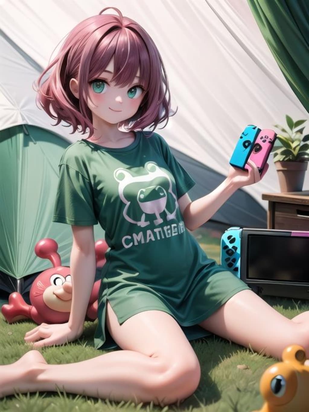 休日にキャンプ来てゲームしてた人(２次元)