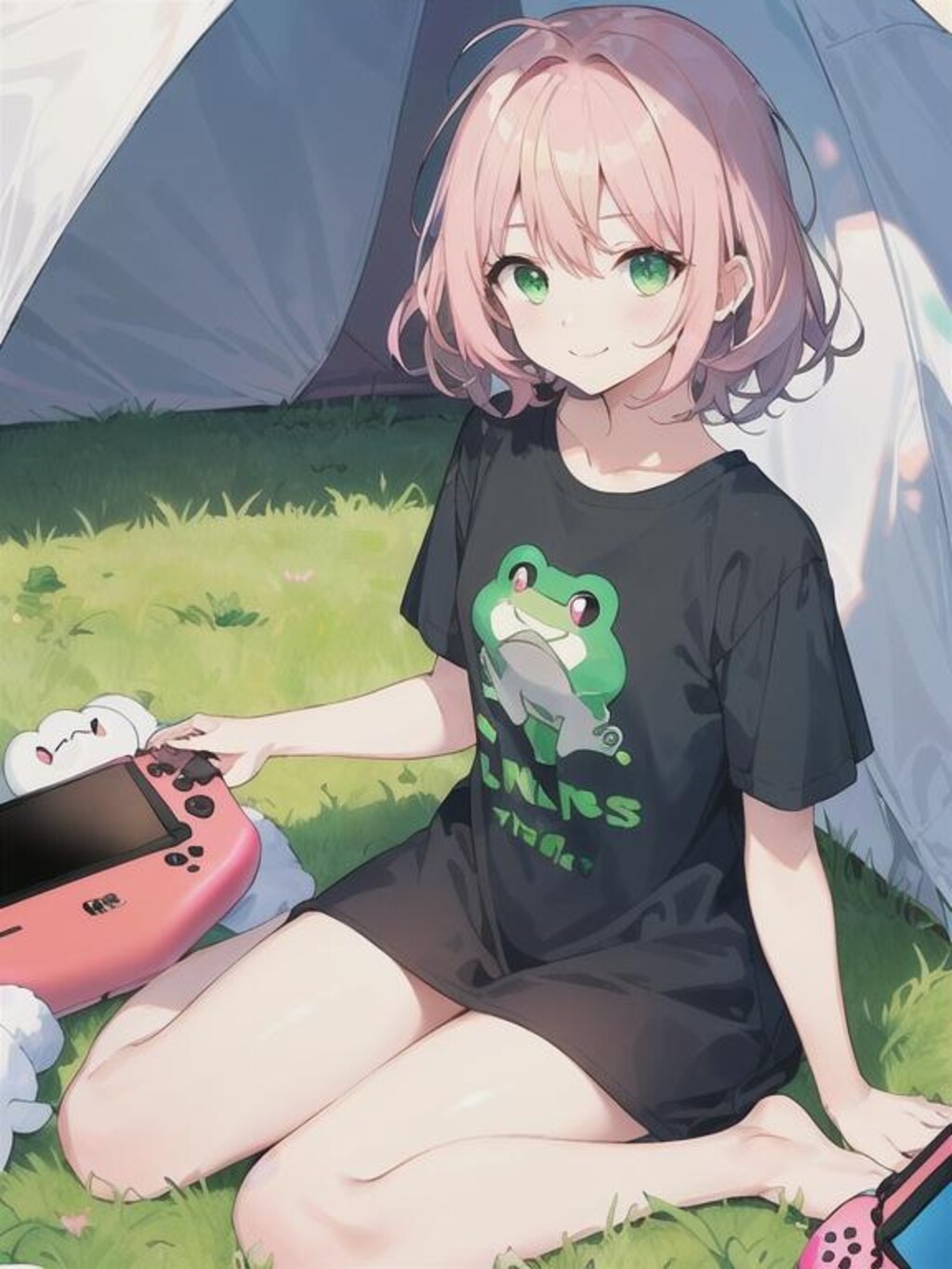 休日にキャンプ来てゲームしてた人(２次元)