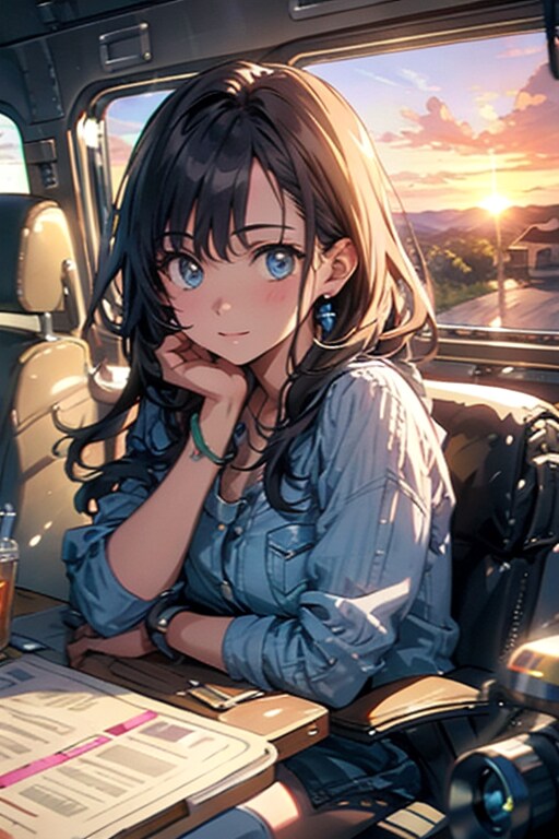 バスからの夕焼け | の人気AIイラスト・グラビア