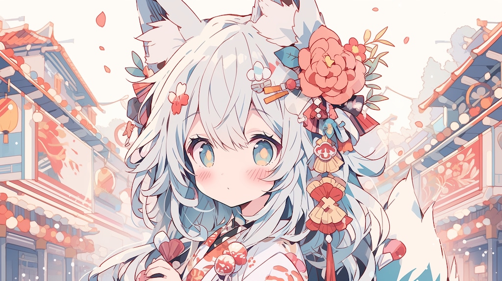 狐娘の華やかな祭り夜