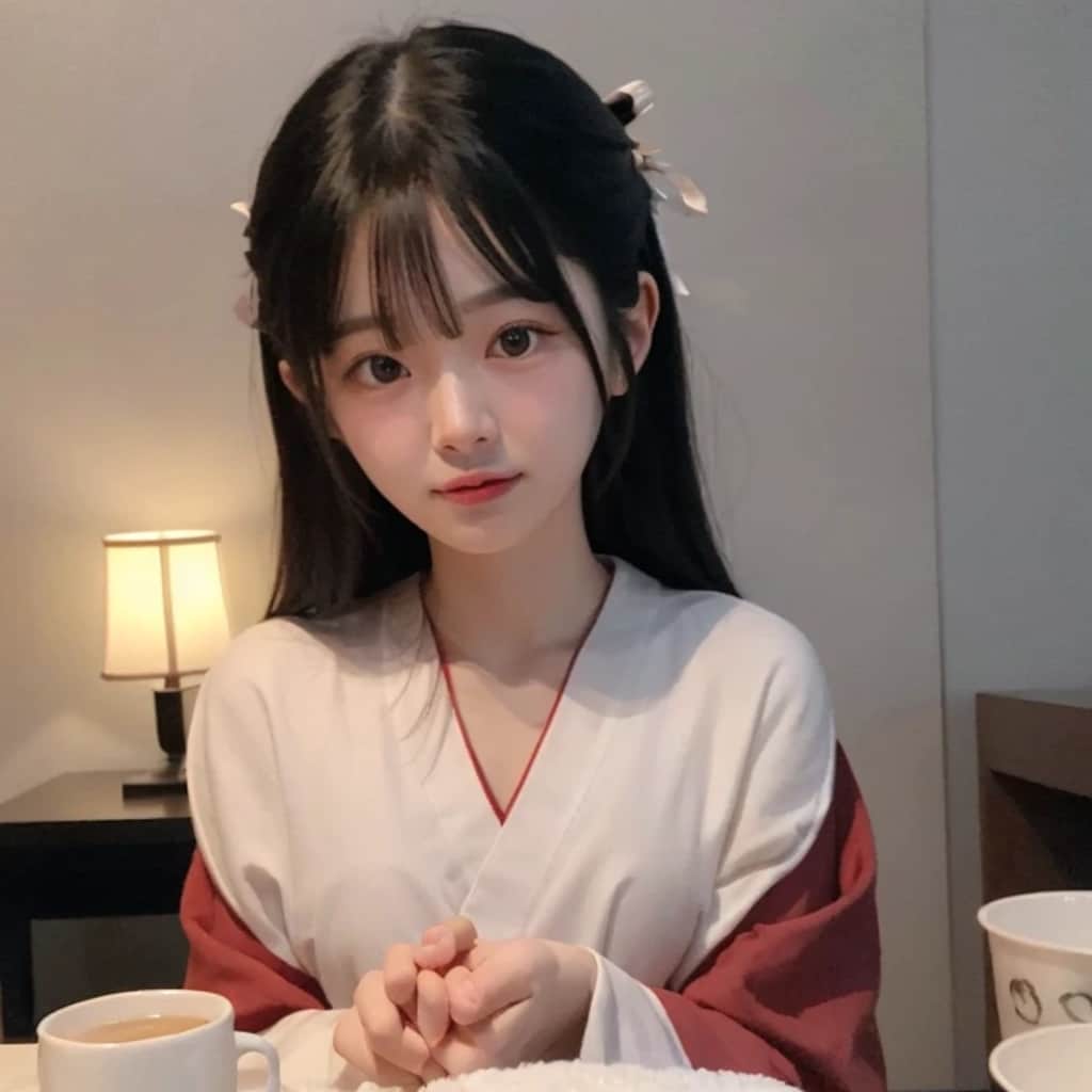 黒髪ロングで巫女服の美女４５