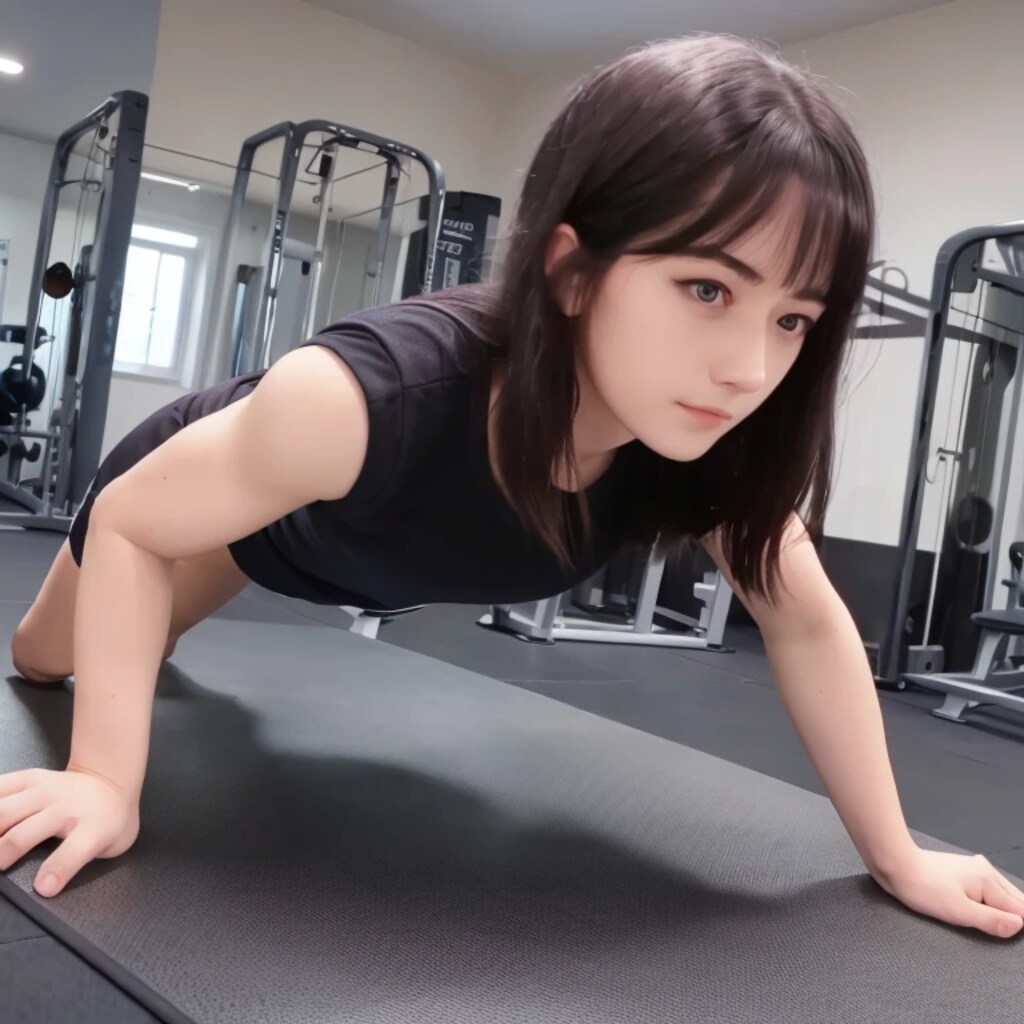 黒髪ロングで筋トレの美女７４