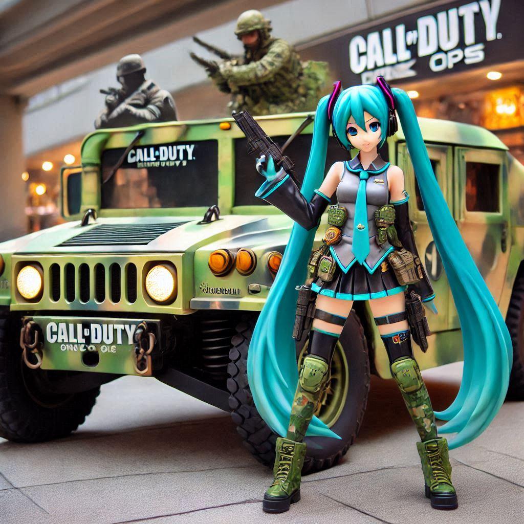 初音ミクキャラとコールオブデューティーカラーハマー軍用車