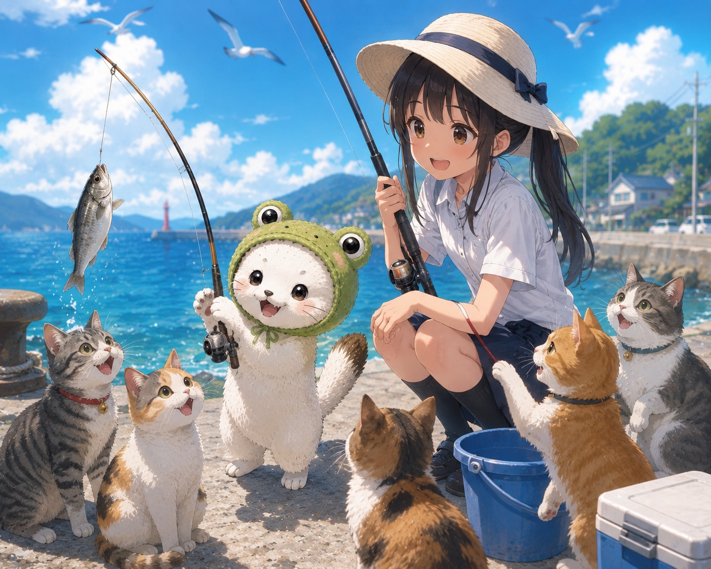 今日はお魚釣りに来たよ！！ | の人気AIイラスト・グラビア