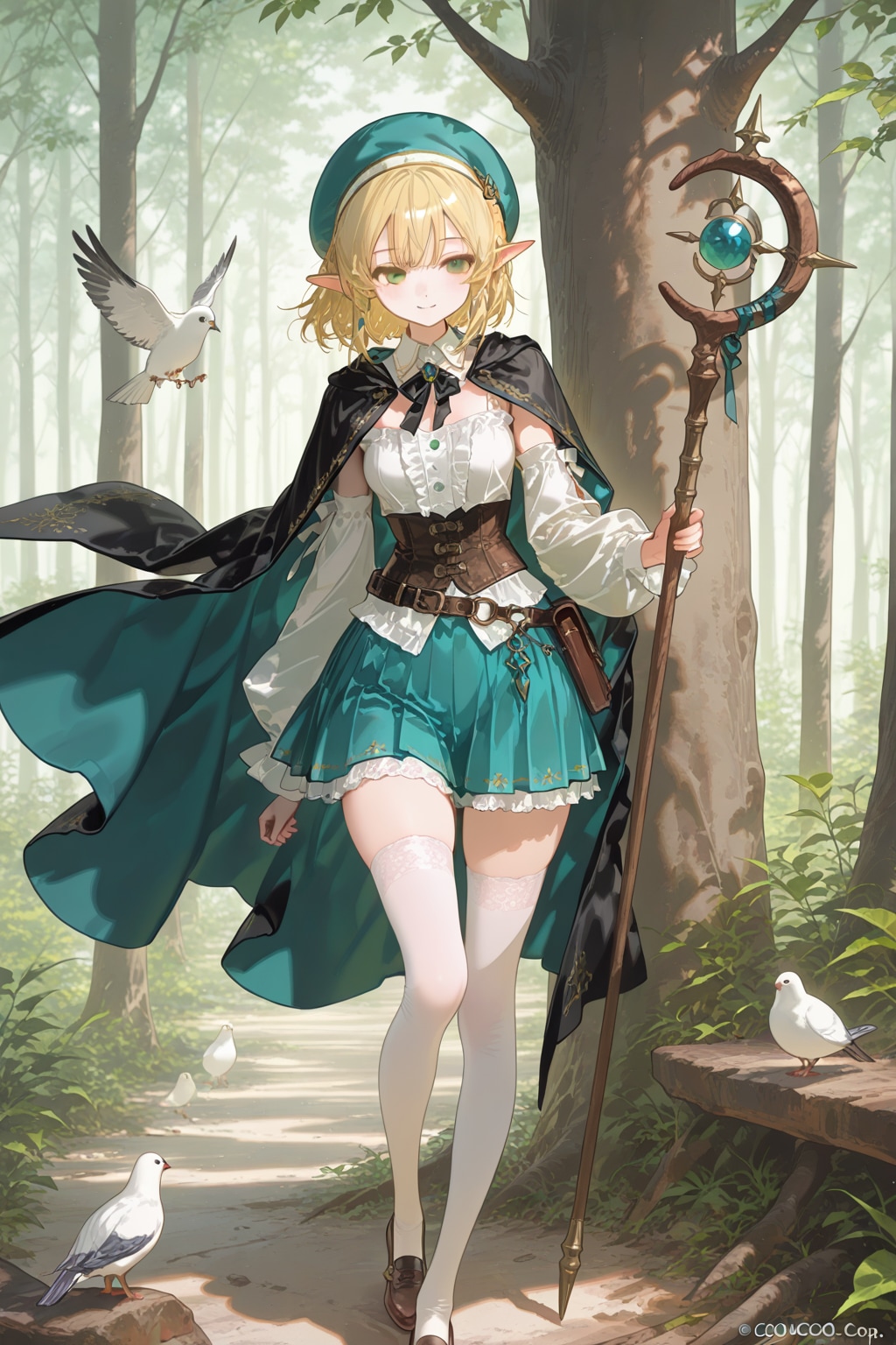 穏やかな森を歩くエルフちゃん