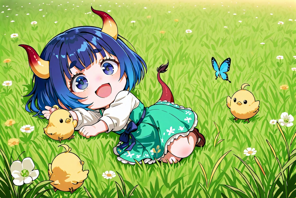 牛少女とヒヨコ