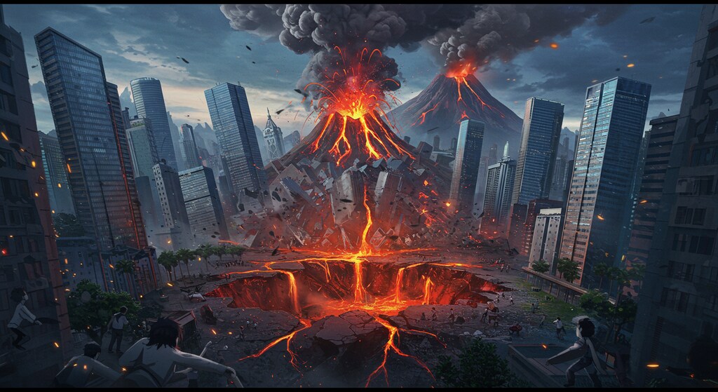 都市のど真ん中で大噴火