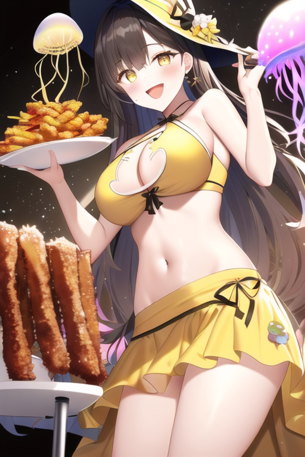 ヘソ出しチャイナドレスと赤身肉の天ぷらです