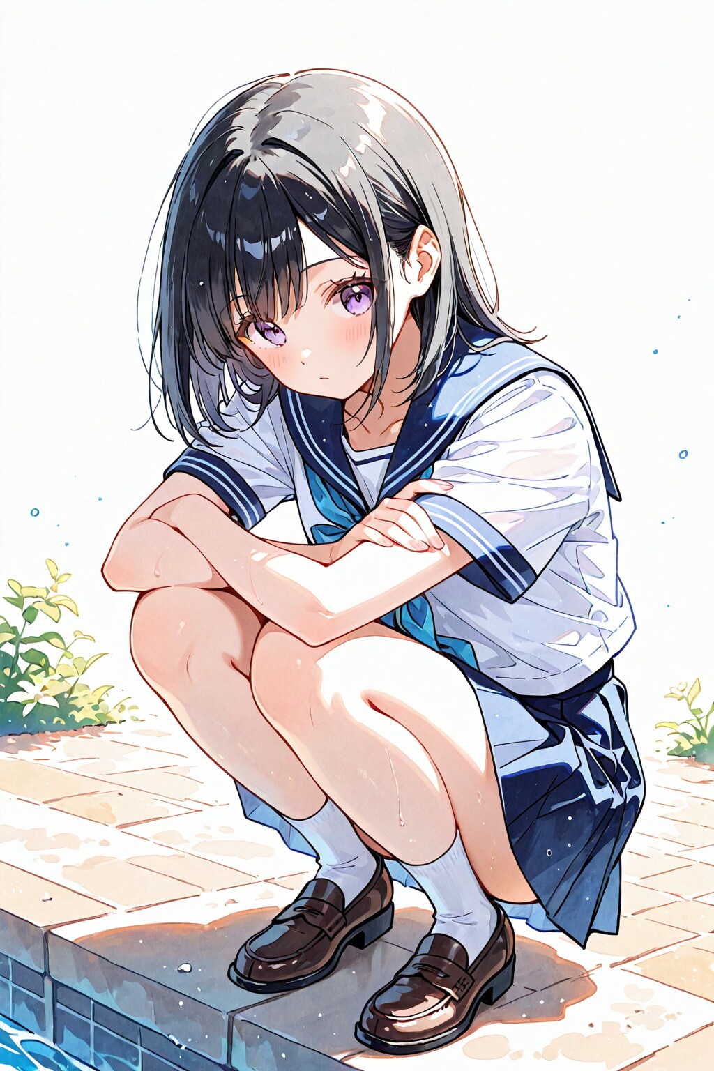 しゃがみ少女 | の人気AIイラスト・グラビア
