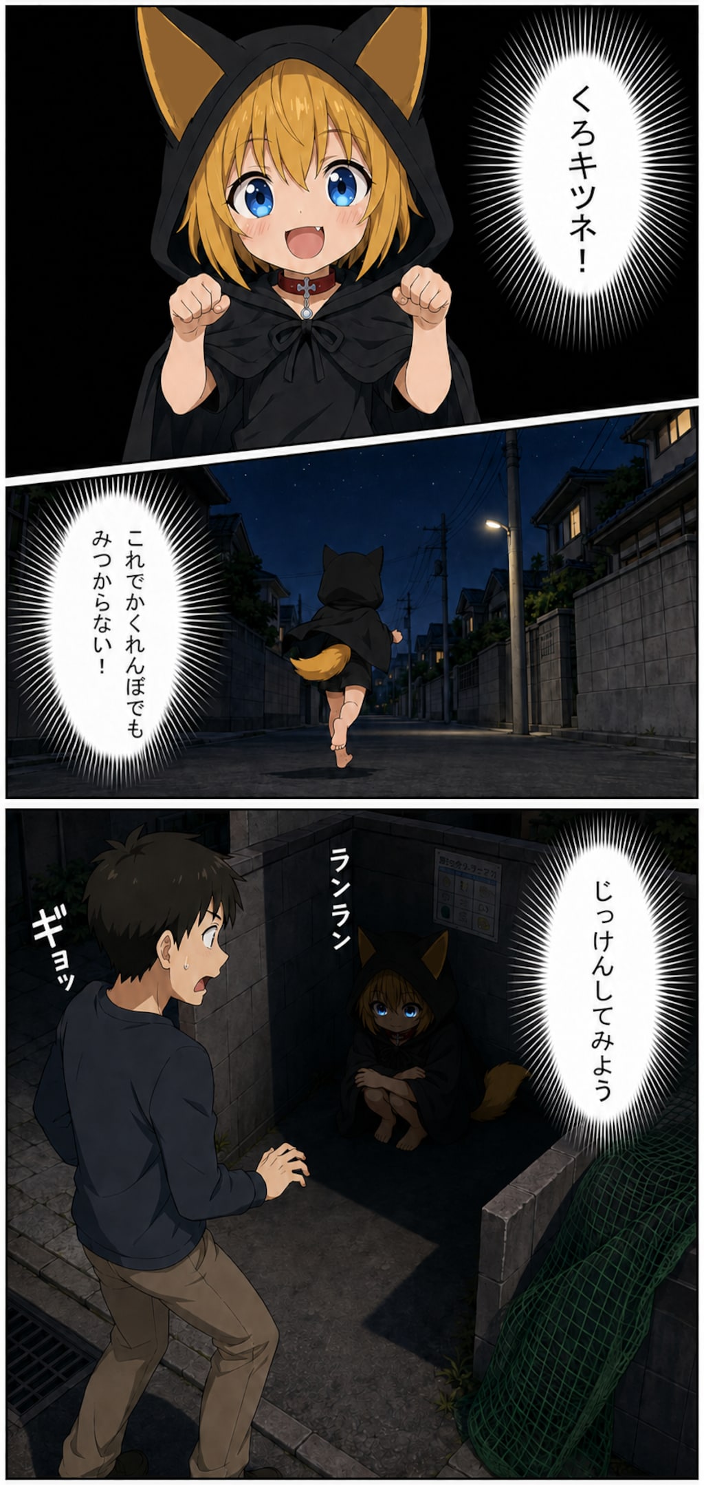 闇と同化を試みるも目だけがランランと輝き通りすがりの人に見つかってしまうキツネ