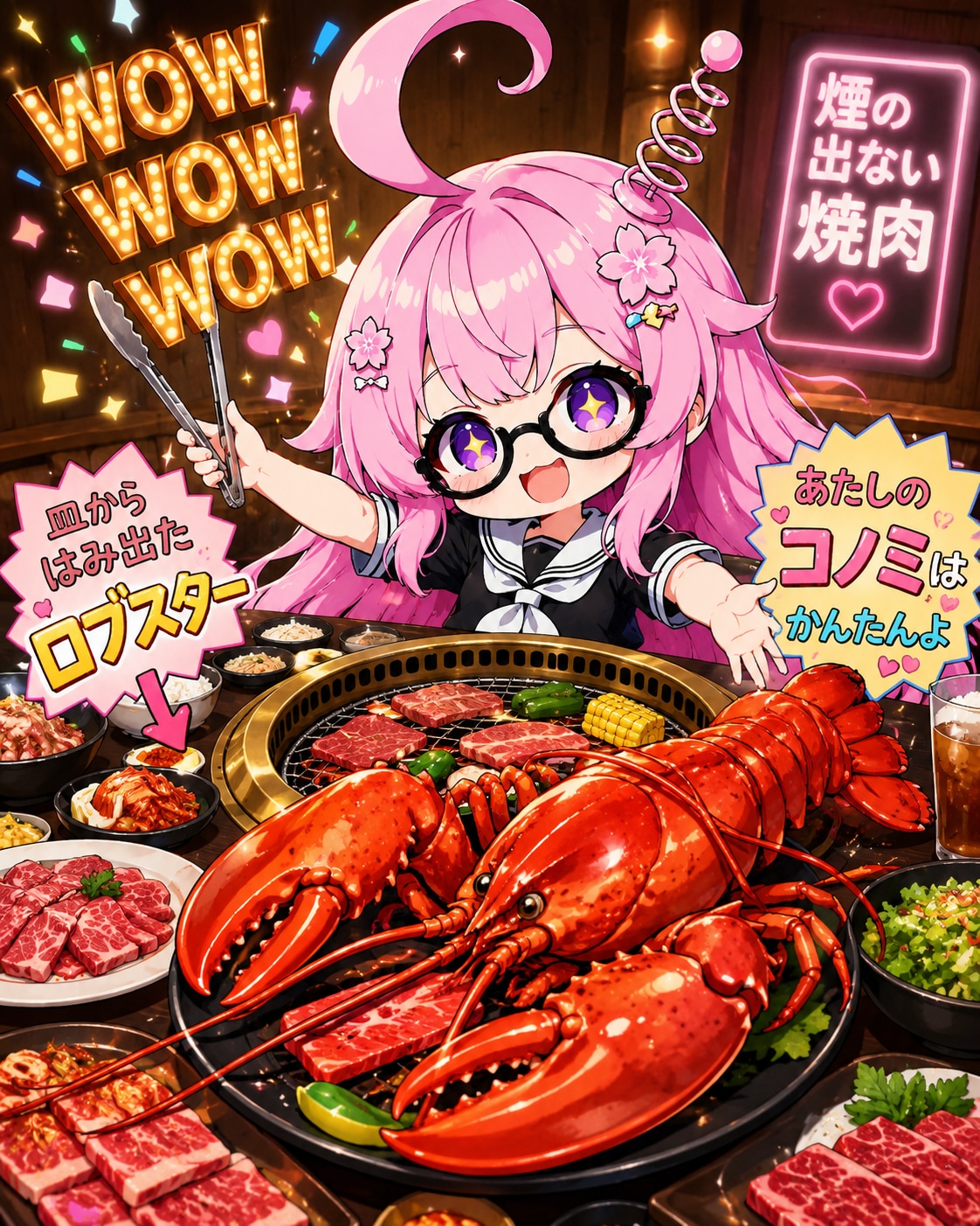 煙の出ない焼肉 皿からはみ出たロブスター あたしのコノミはかんたんよ WOW WOW WOW