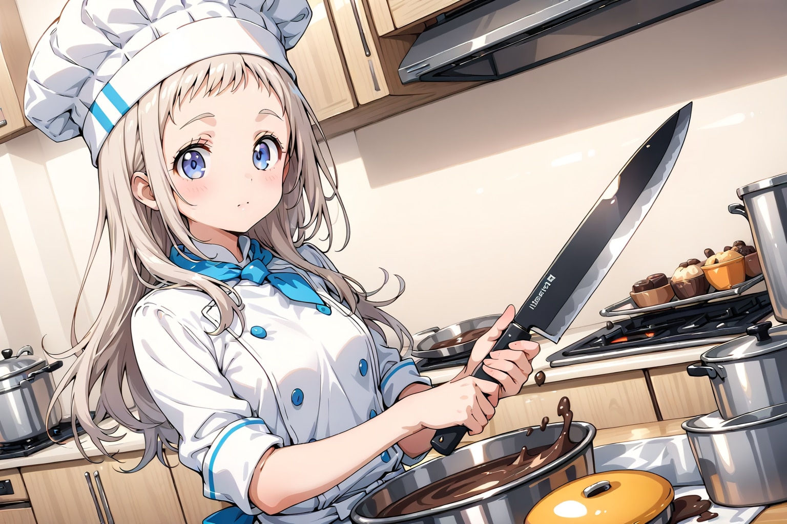 なぜかでかい包丁でチョコレートを作る白ちゃん