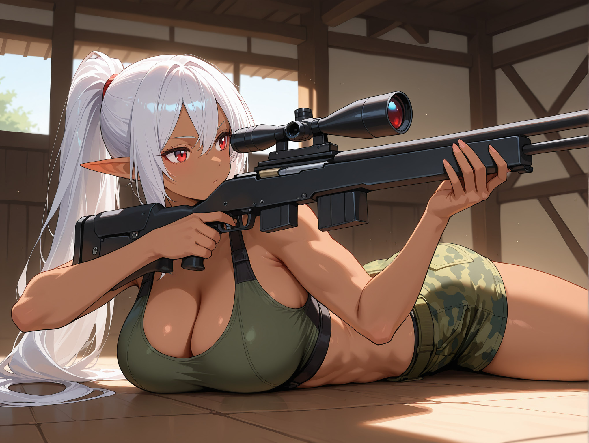 ライフルの狙撃の構え
