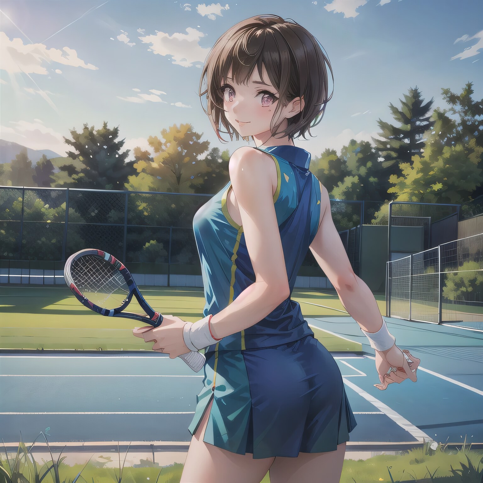 黒髪ボブでテニスウェアの少女８ | の人気AIイラスト・グラビア