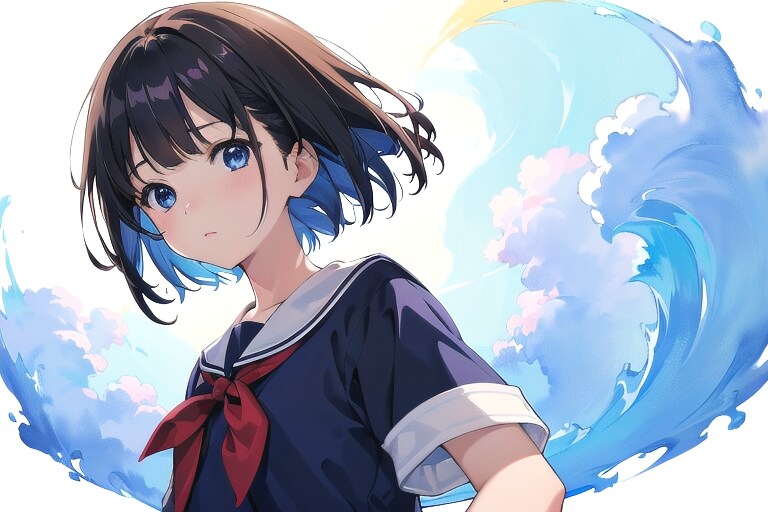 セーラー服の少女(水彩タッチ)(18)