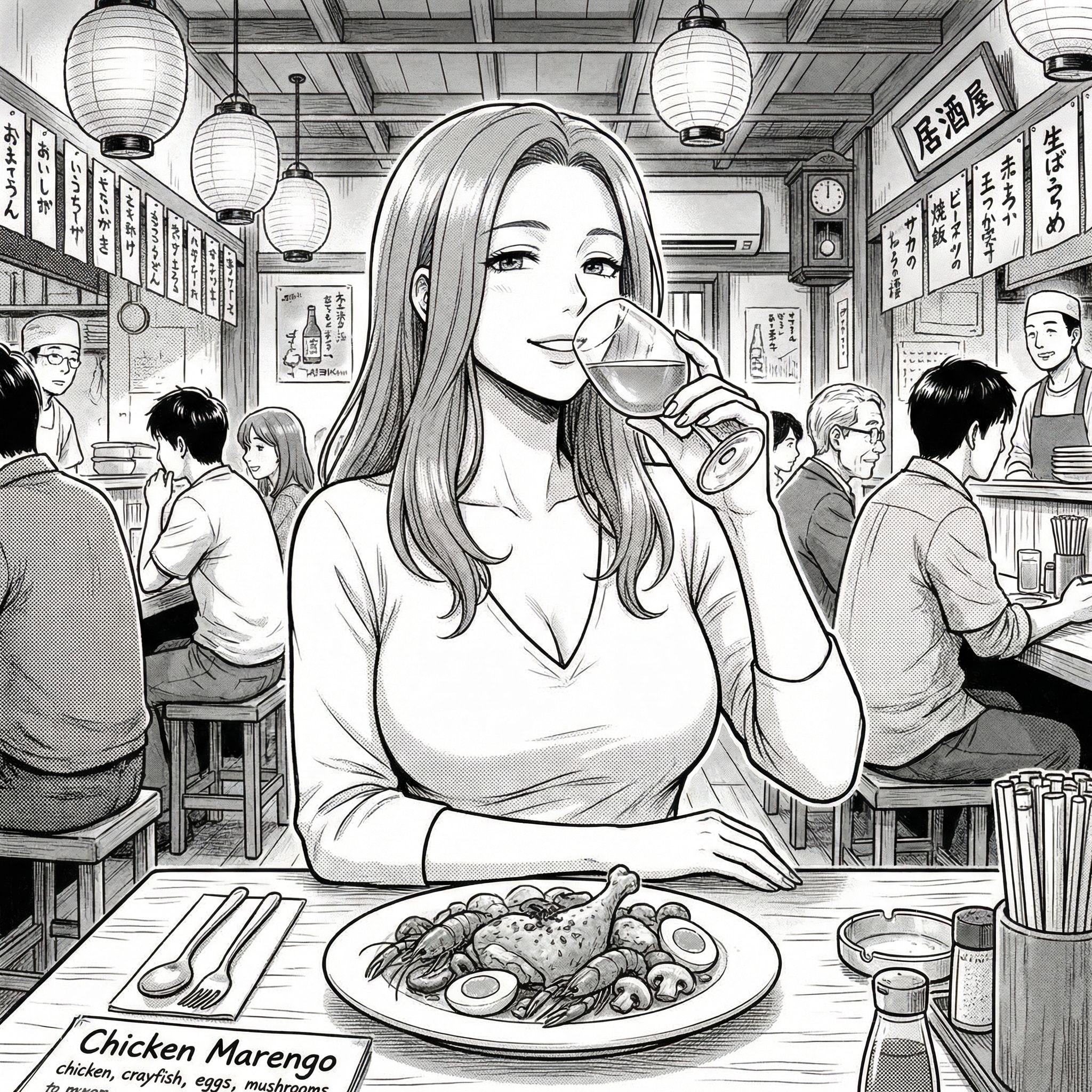 鶏のマレンゴ風頼める居酒屋 | の人気AIイラスト・グラビア
