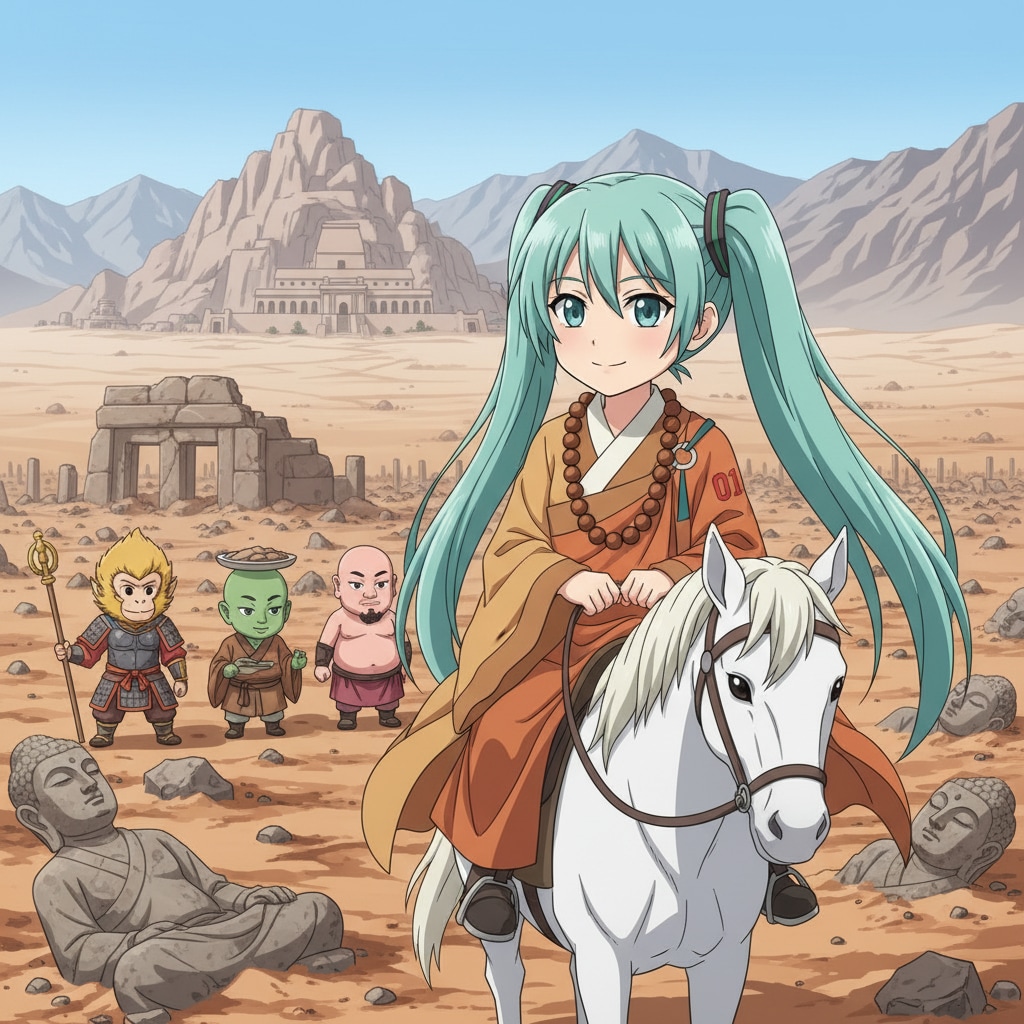 みどツイさん。2月4日。西の日。廃墟。アニメ的。フラットカラー。chibi. | の人気AIイラスト・グラビア