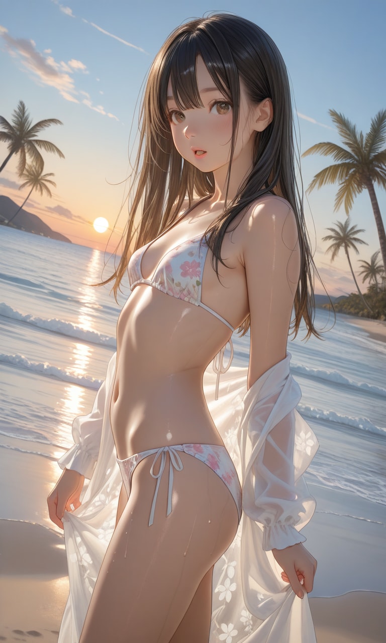夕日の水着